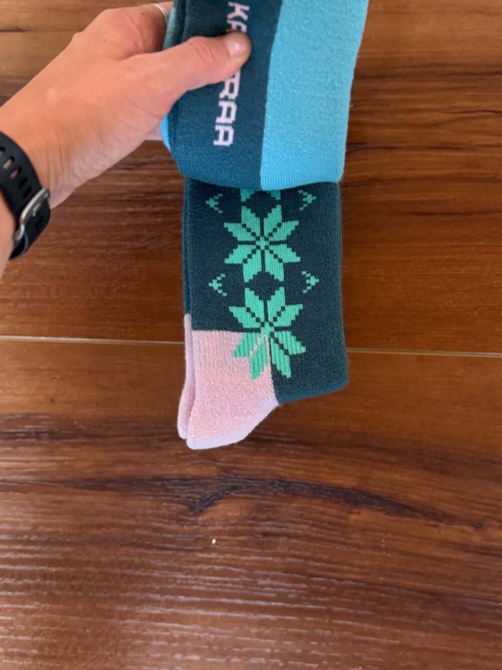 Kari Traa Wool Ski Socks Teal/Pink Women's 36-38 NEW with tags - Picture 3 of 4